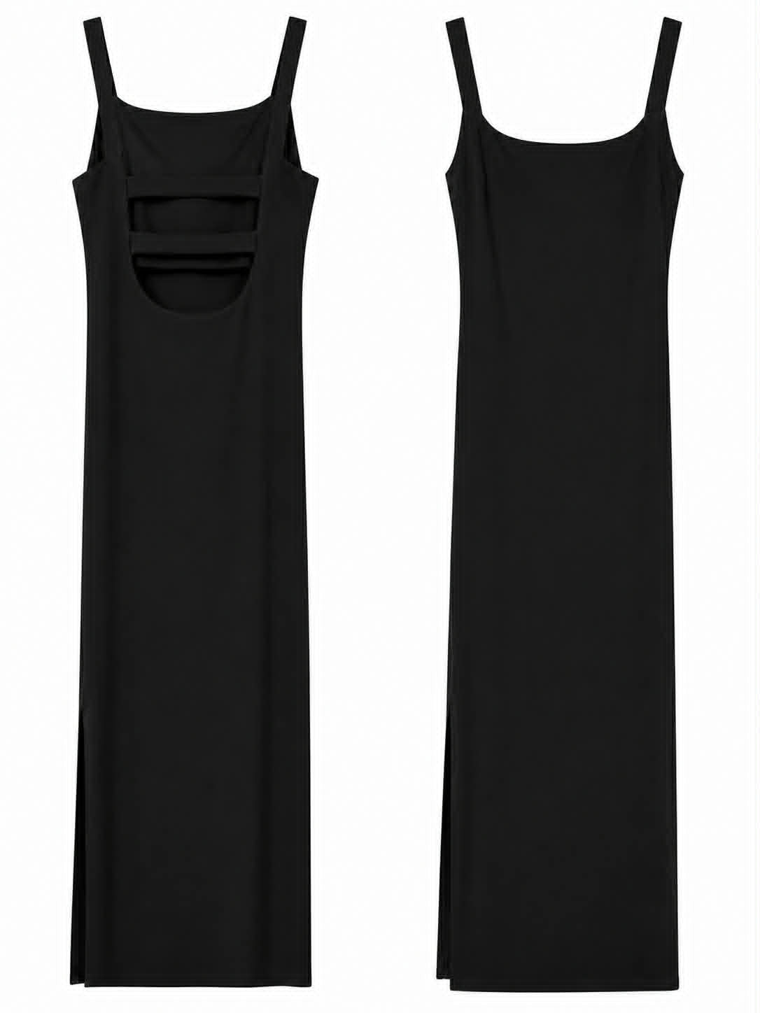Abito midi nero con schiena aperta