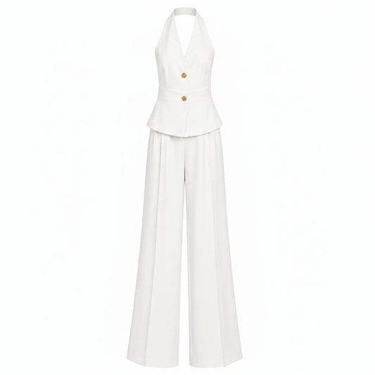 COMPLETO ELEGANTE BIANCO CON GILET E PANTALONI PALAZZO