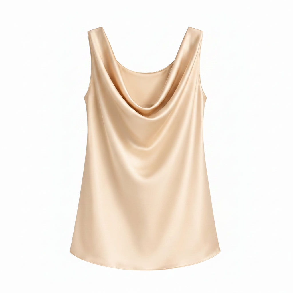 Top Satin Champagne con Scollo Morbido