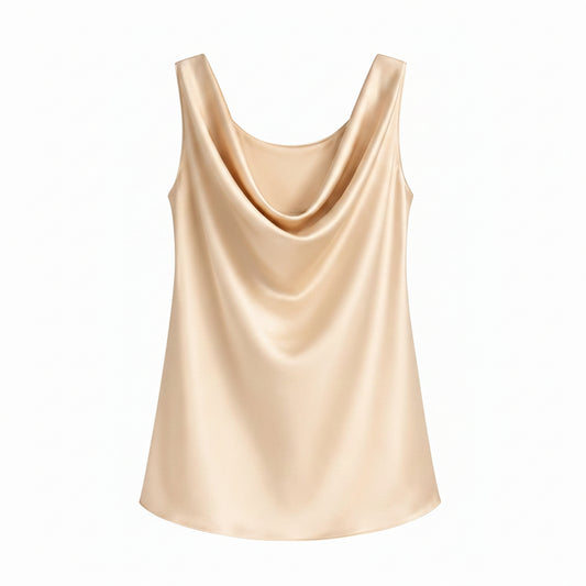 Top Satin Champagne con Scollo Morbido
